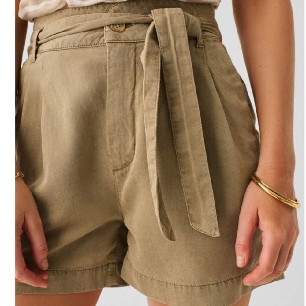 Faherty Arlie Tie Waist Linen Shorts Oakwood Khaki Size XL